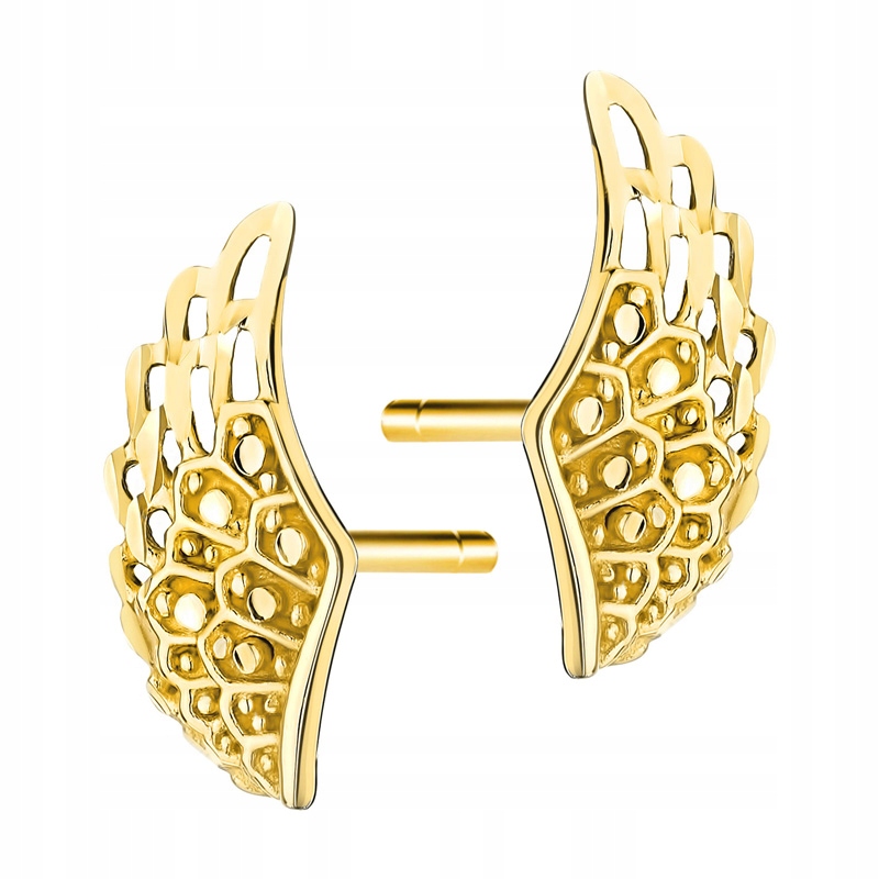 Krásné Zlaté Náušnice pr. 585 Křídla na tyč 14k