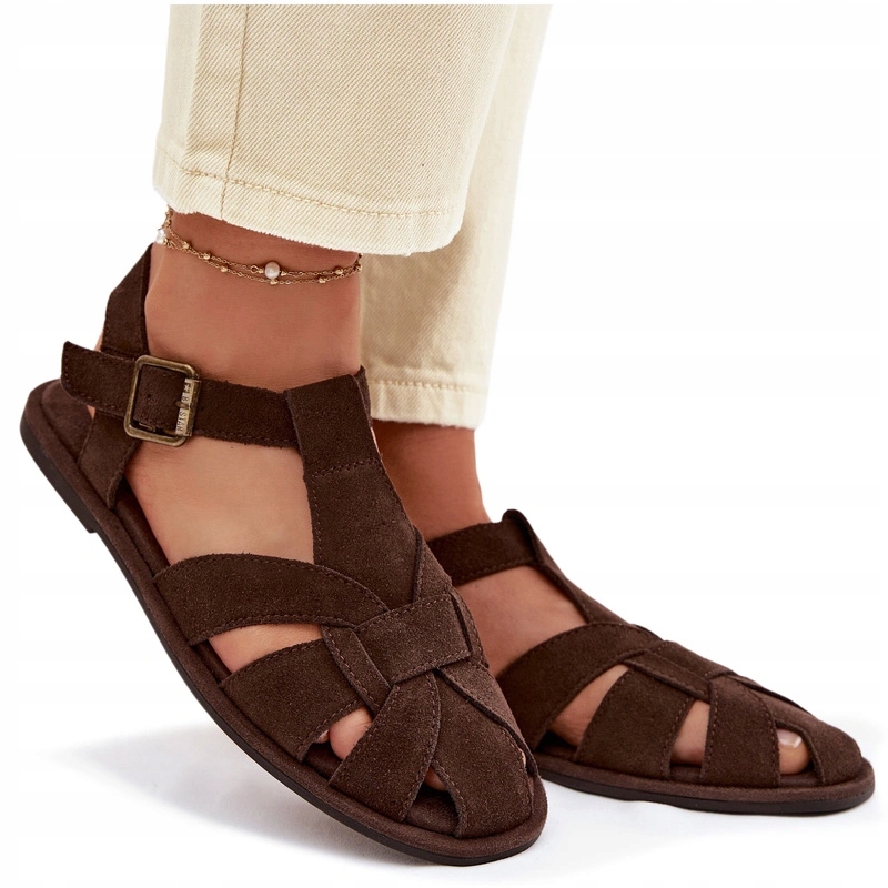 Dámské Sandály Z Ploché Semišové Kůže Big Sar TT274249 Čokoládové 40