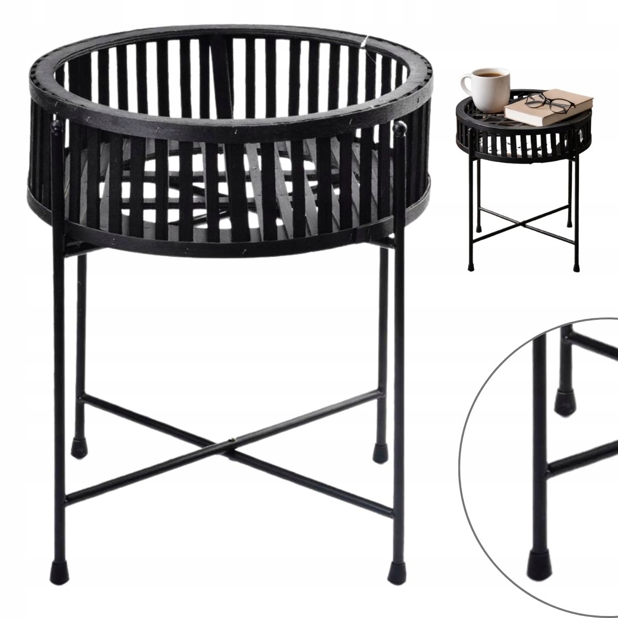 Kulatý černý moderní dekorativní konferenční stolek do obývacího pokoje