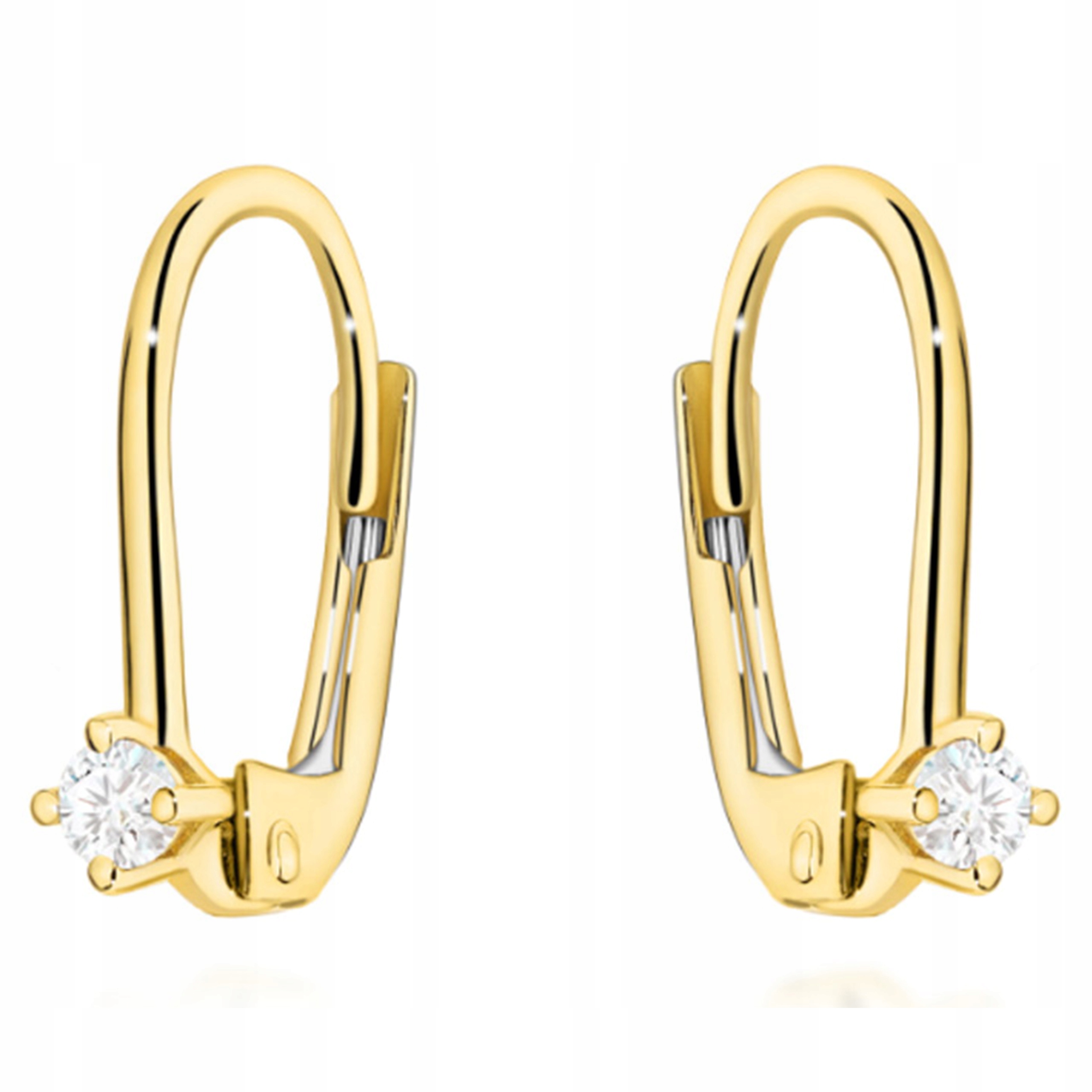 Zlaté náušnice 585 s anglickým zapínáním, diamanty 0,16 ct, moderní design – dárek pro ni