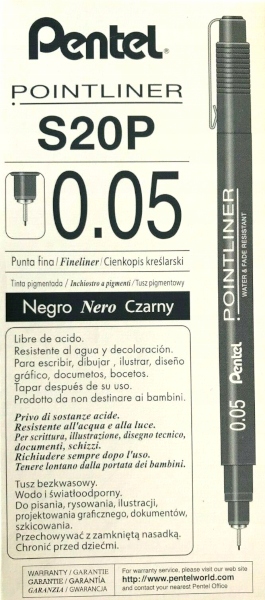Cienkopis Kreślarski Pentel 0,05 Pointliner Czarny Grubość 0.05 mm