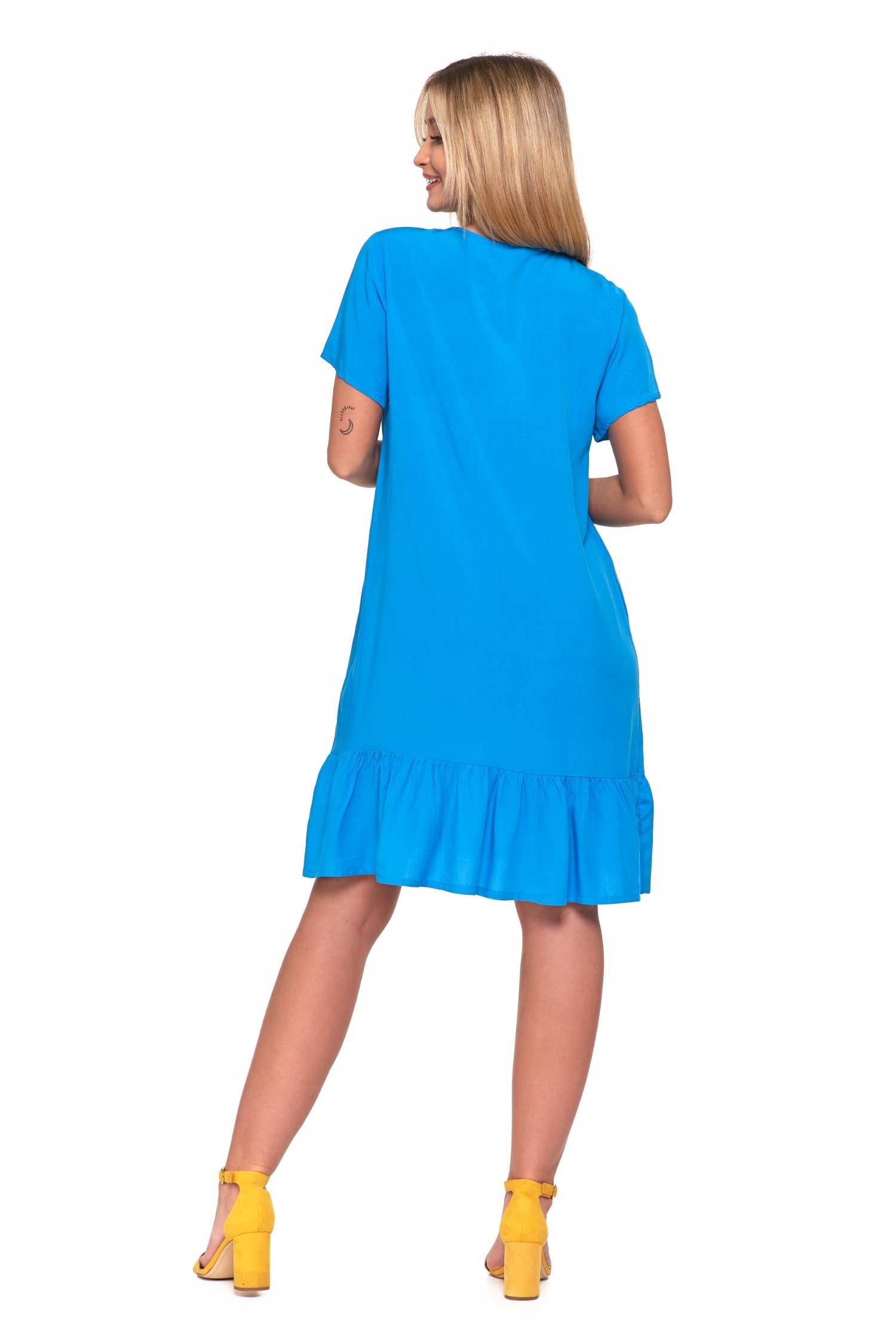 SUKIENKA DAMSKA Z KRÓTKIM RĘKAWEM LETNIA BEZ WZORU WISKOZOWA MORAJ R.S Wzór dominujący bez wzoru