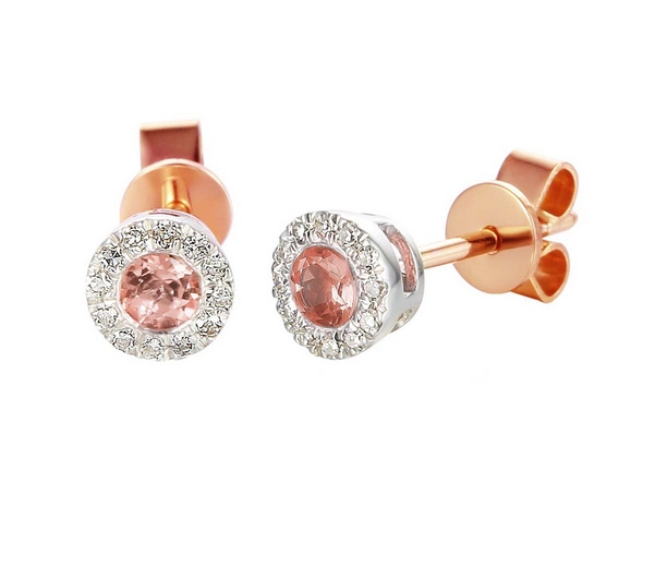 Gravírování Náušnice 585 S Morganitem A Diamanty, Pízátko, Bonus Zdarma Dárek