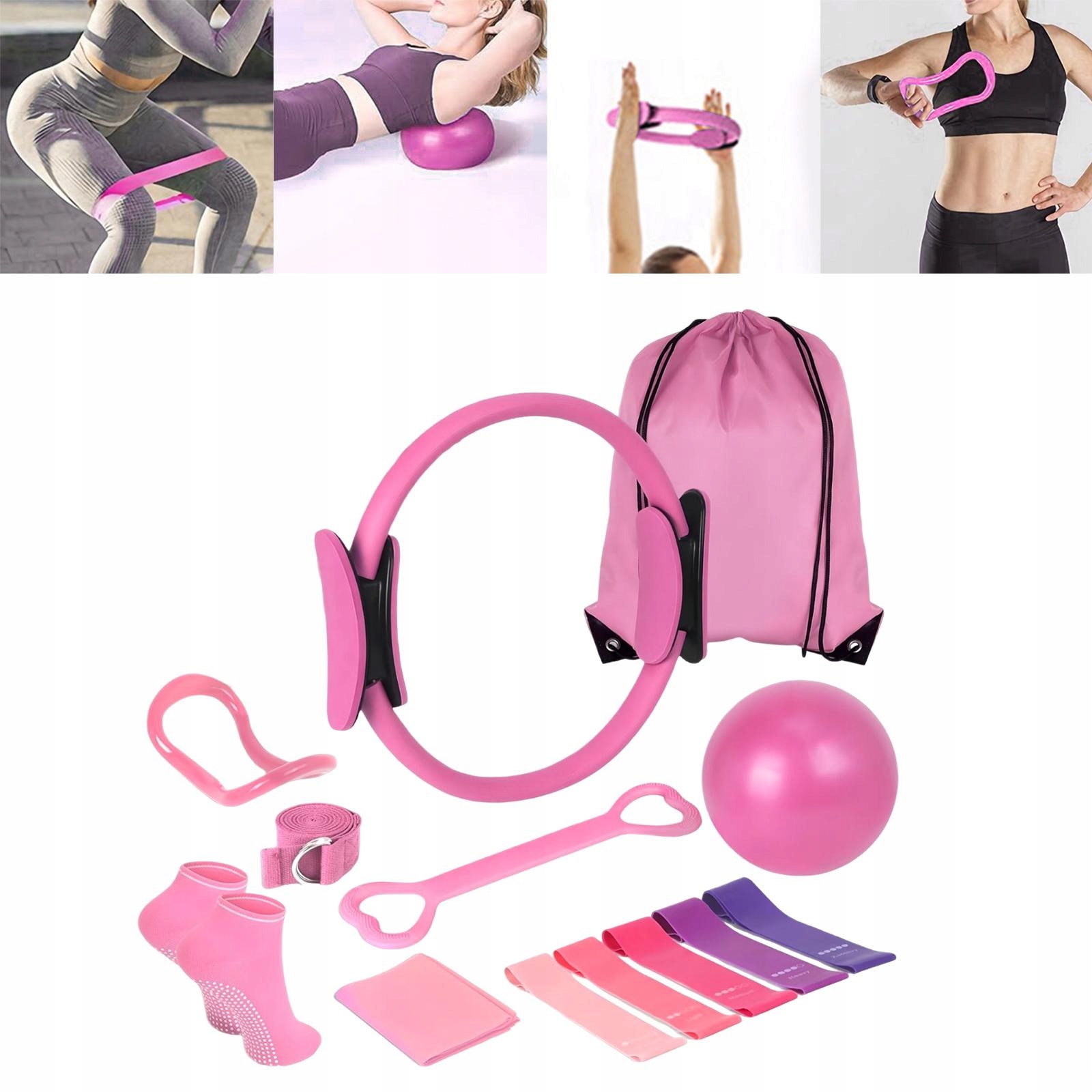 13Pcs Pilates Ring Circle Set Arms Stretch Belt Legs Shoulder Pink