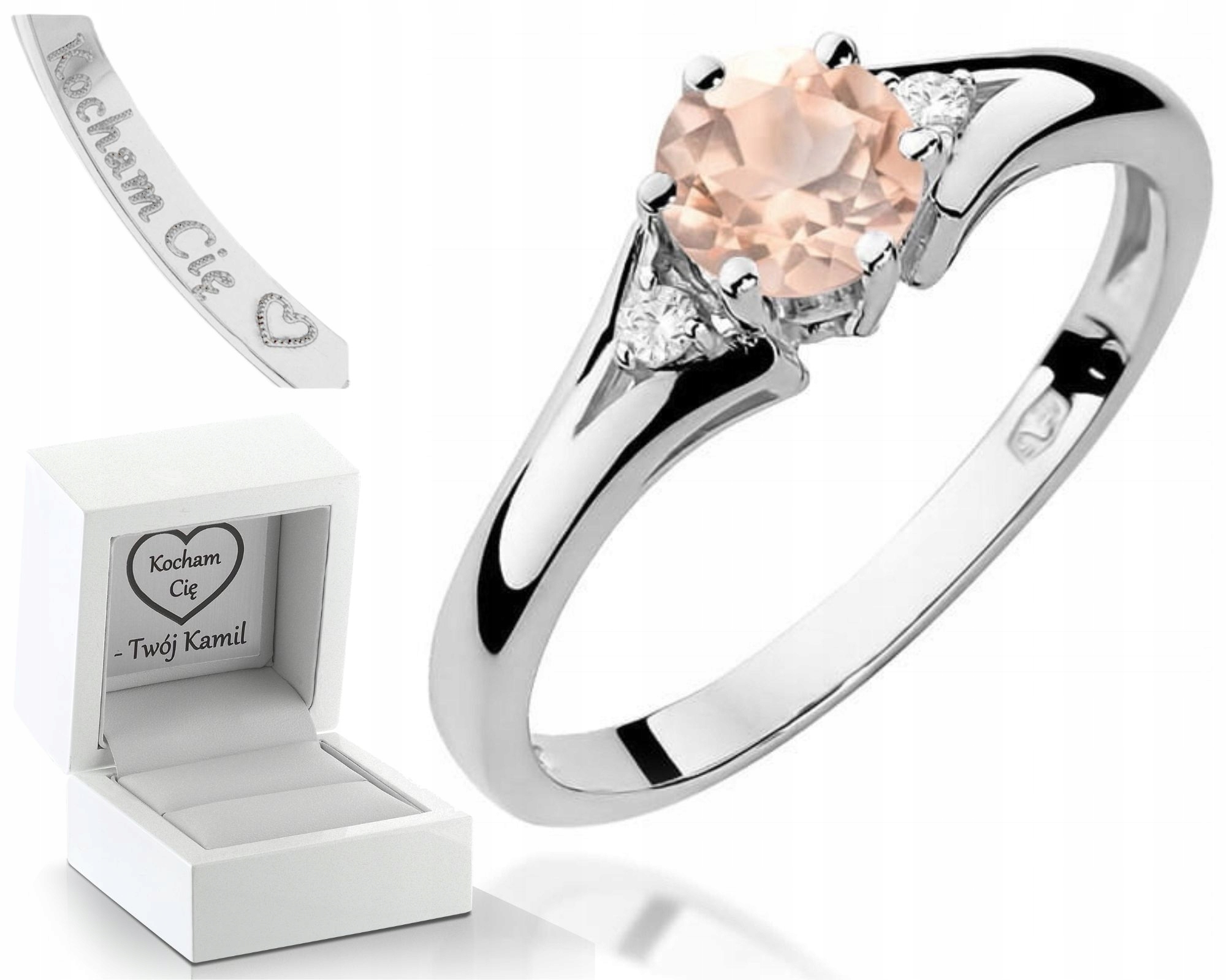 Bílý Zlatý Prstýnek S Brilianty A Přírodním Kamenem Morganit 585 Gravírování