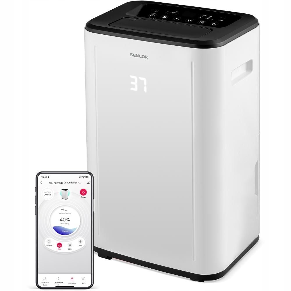 Chytrý mobilní odvlhčovač 30l Wi-Fi Sencor Sdh 3028WH