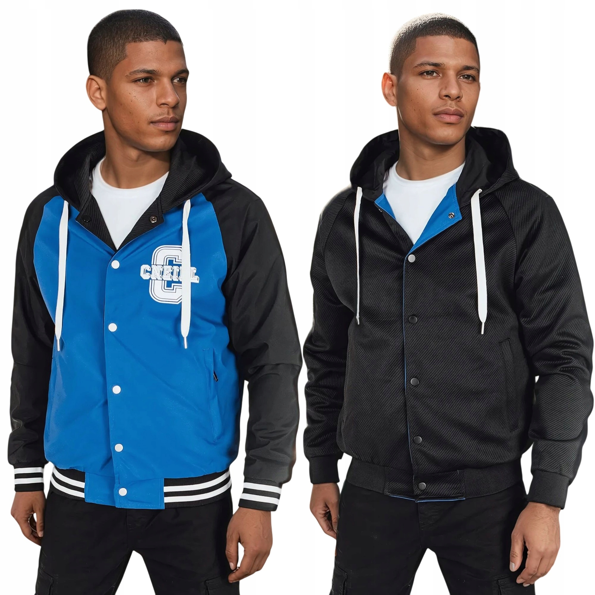 Męska Kurtka Bejsbolówka Dwustronna Z Kapturem Niebieska TX5023 XXL