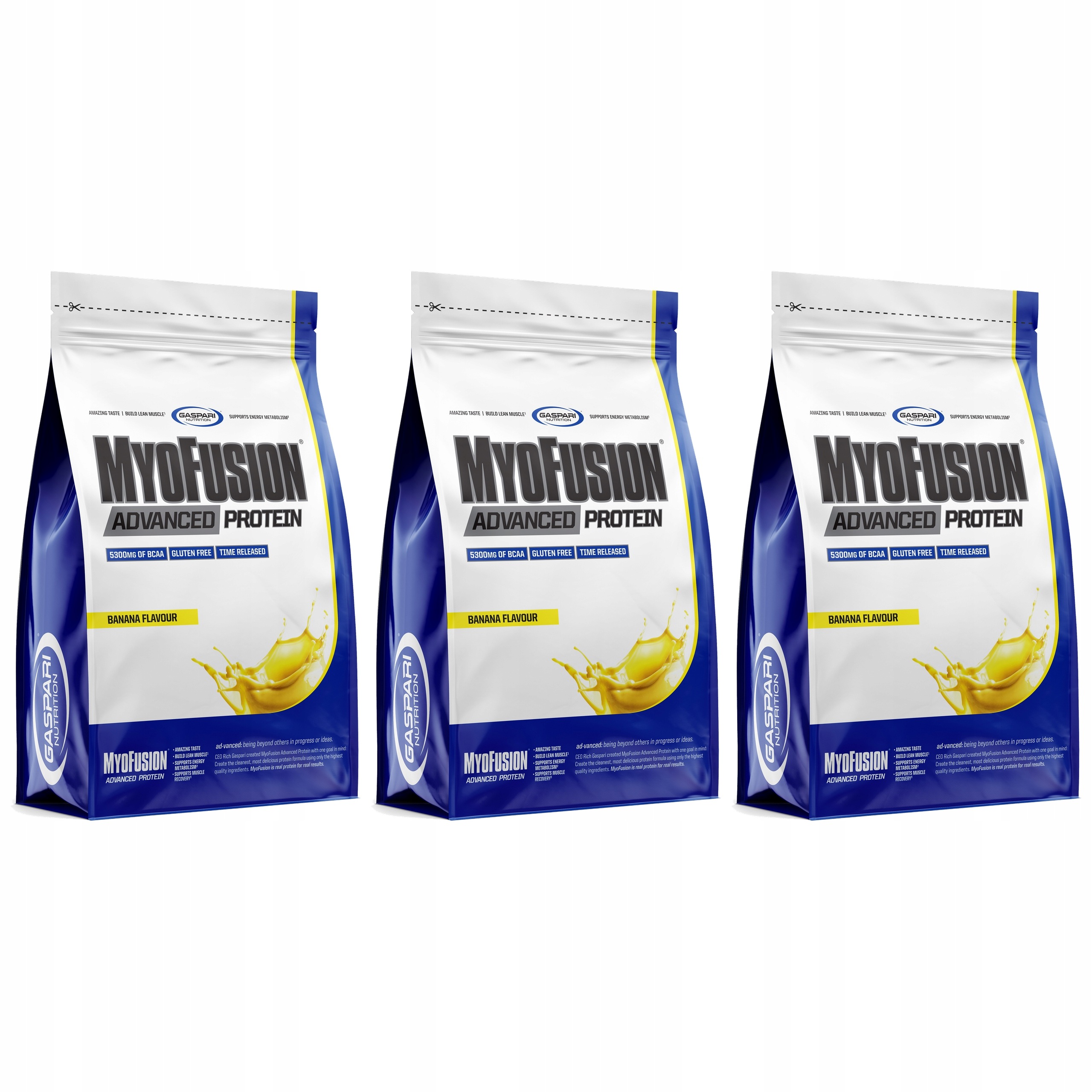 3x Bílkoviny Gaspari Myofusion 500g Banán Směs 5 frakcí Wpc Wpi Wph
