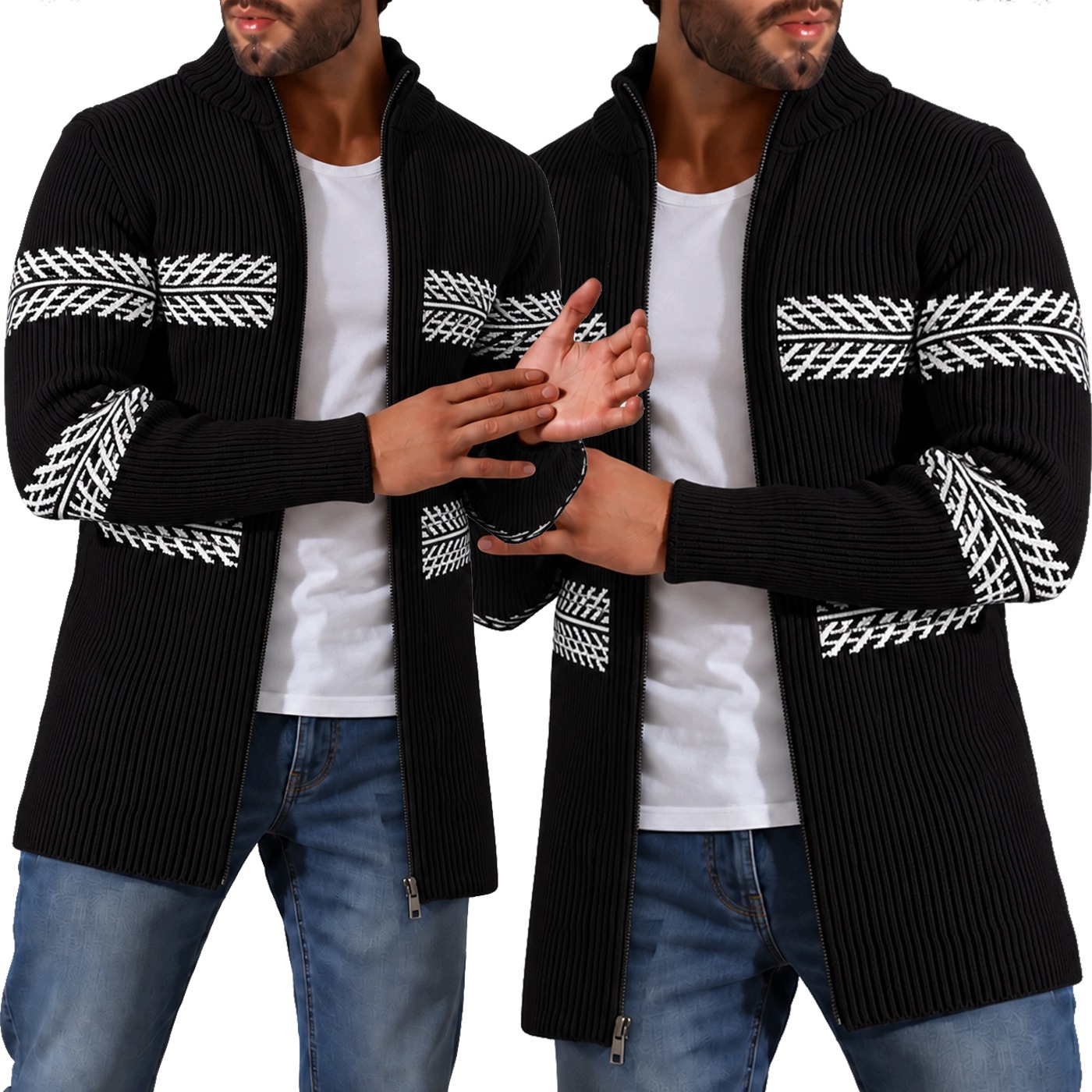 Svetr s přehozem na zimní zip, slim fit, elastický, teplý