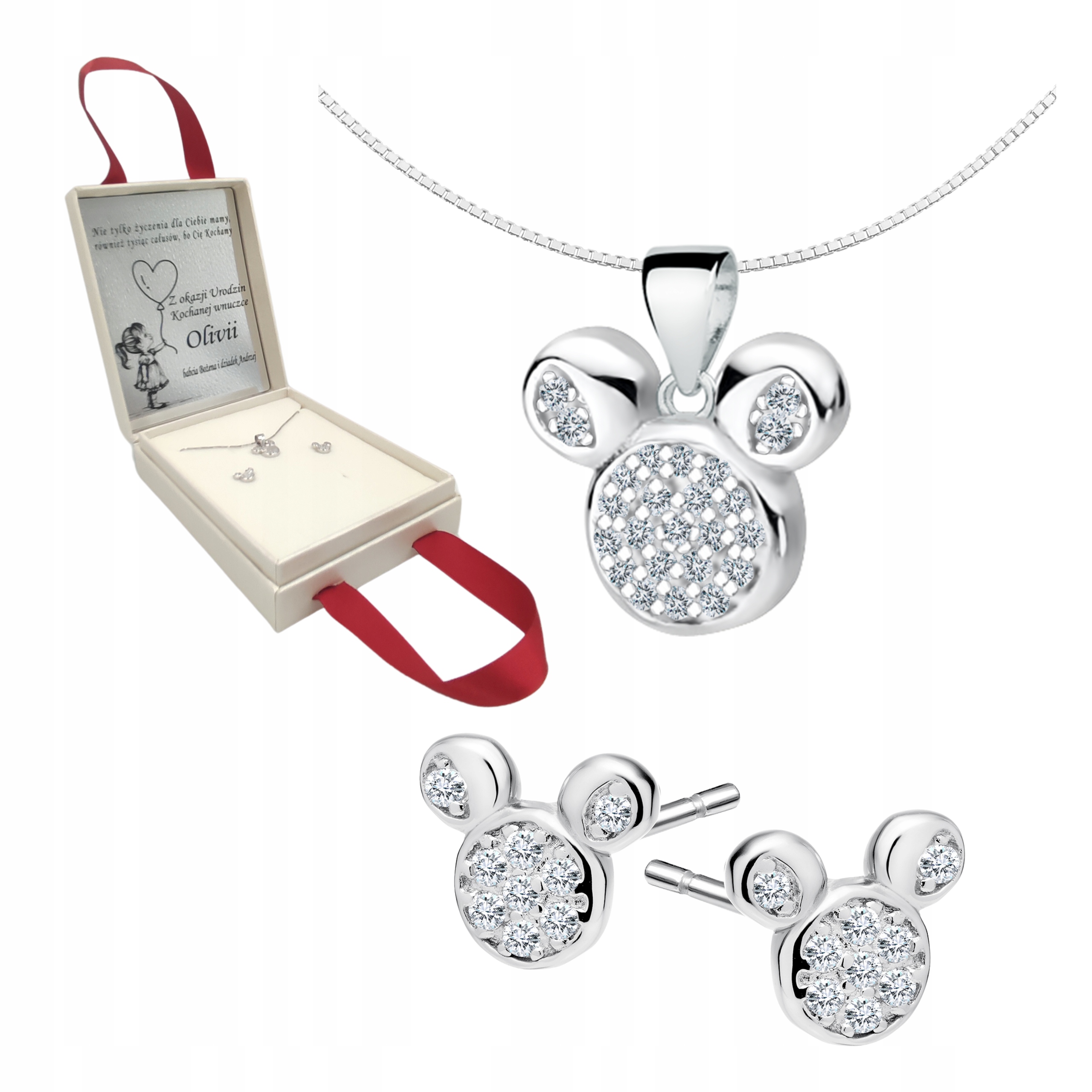 Stříbrná sada náušnic náušnice Mickey Mouse Dárek k 1. narozeninám