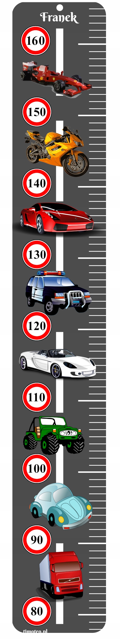 Miarka wzrostu z imieniem miara imię POJAZDY AUTA Kolor wielokolorowy