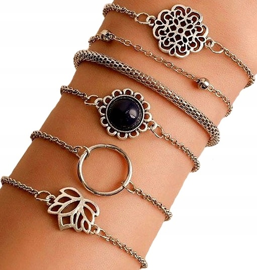 

Bransoletka Zestaw srebrna łańcuszek lotos kwiat