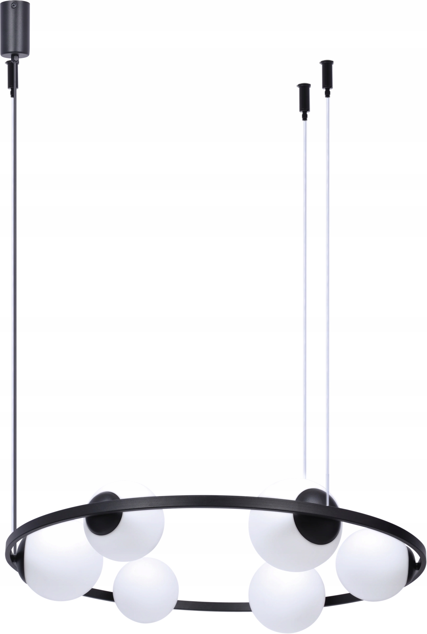 Závesná horizontálna lampa čierna, biele sklenené gule 6 bodov, okrúhla 78 cm Zuma Line