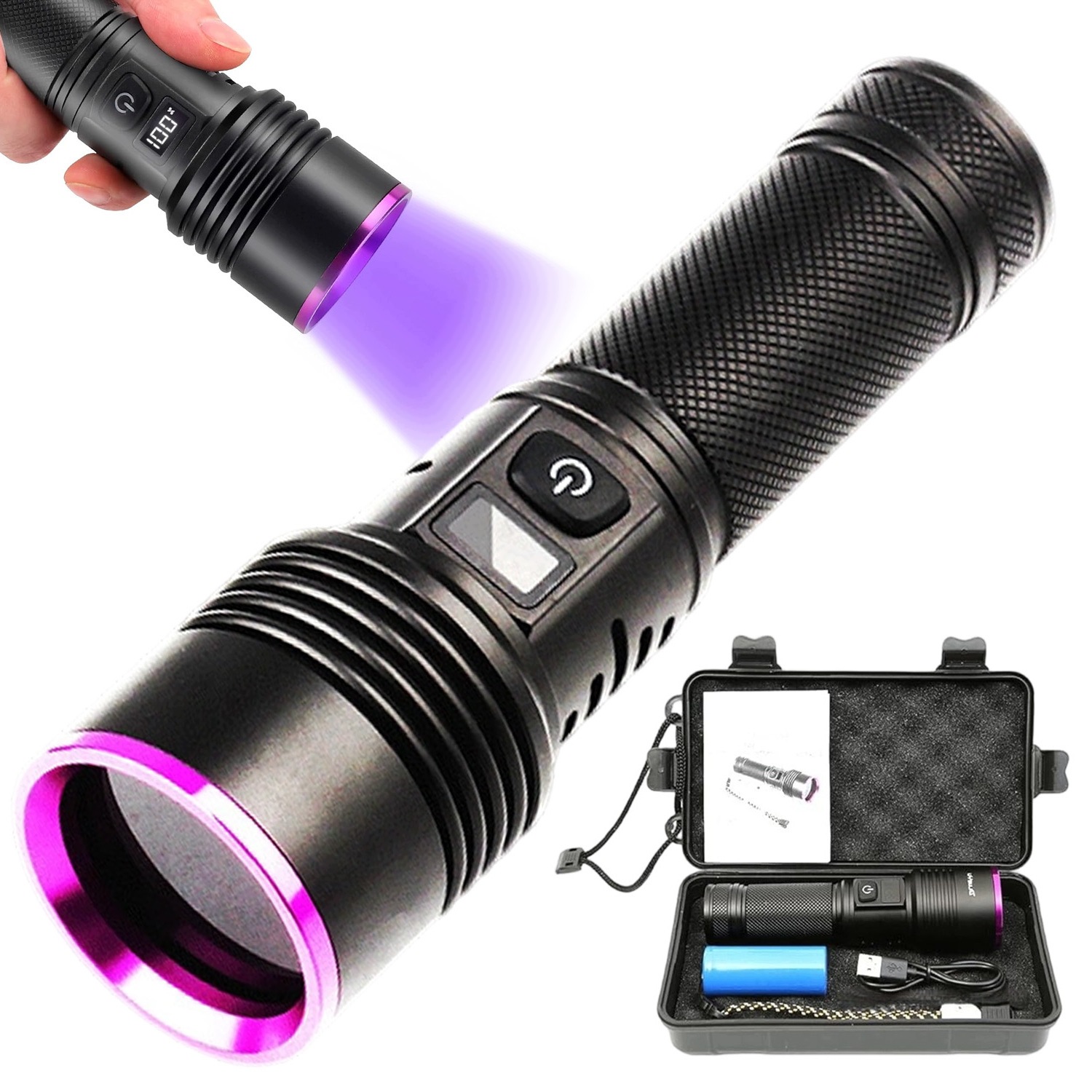 Uv Svítilna 365NM 4 Led Kapesní Černá Přenosná Usb 7000MAH S Krabičkou