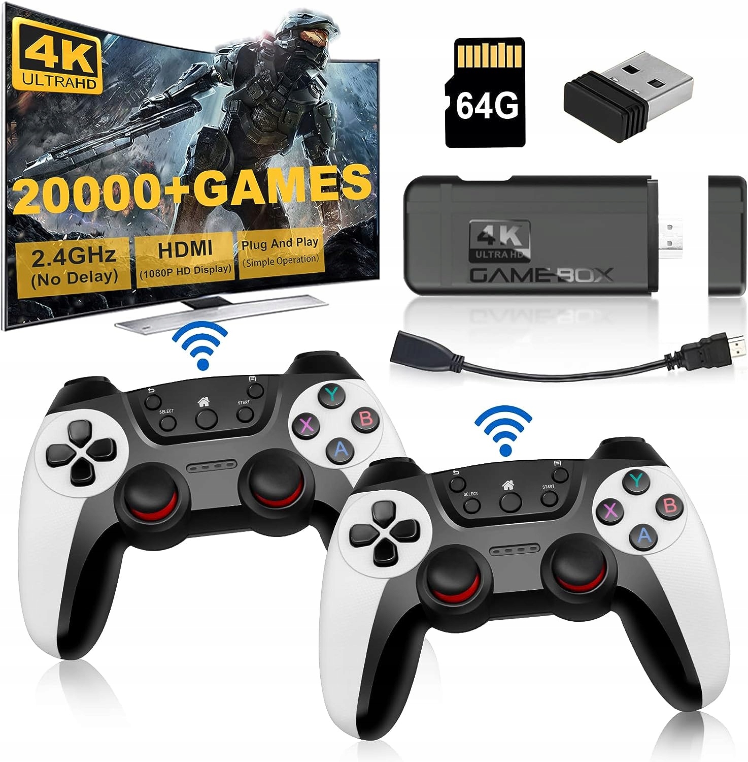 Gra Telewizyjna Konsola Bezprzewodowa Hdmi 2 Kontroler +30000 Gier +tf 64GB