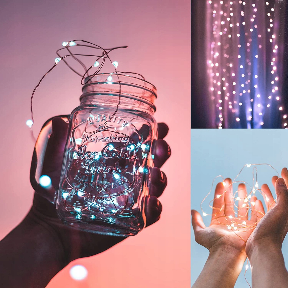 LAMPKI DRUCIK KROPELKI 20LED ŚWIATŁO ZIMNE ŚWIATEŁKA GIRLANDA NA BATERIE AA Długość sznura 2 m