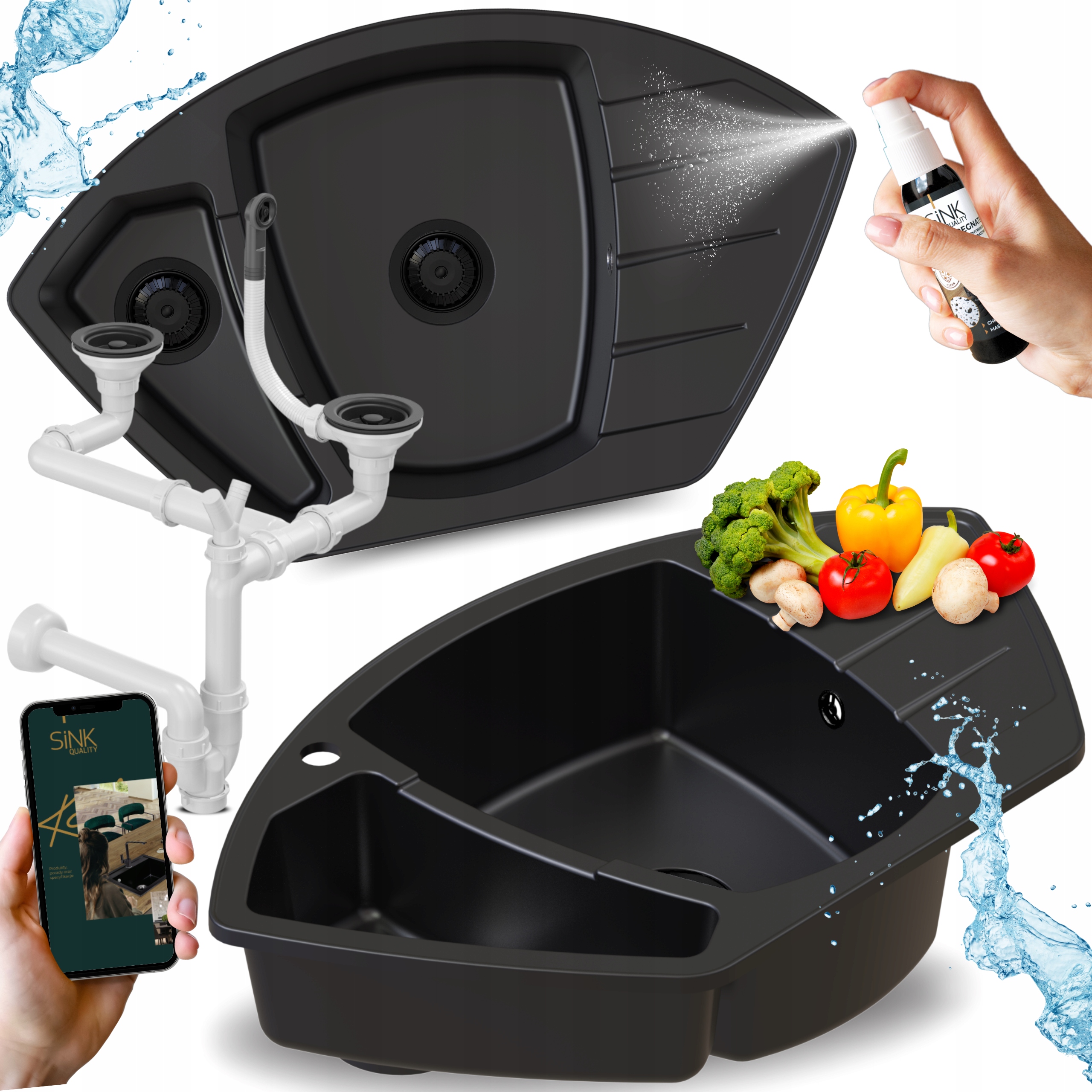 dřez Granitový dvoukomorový kuchyňský dřez Granitový s odkapávačem