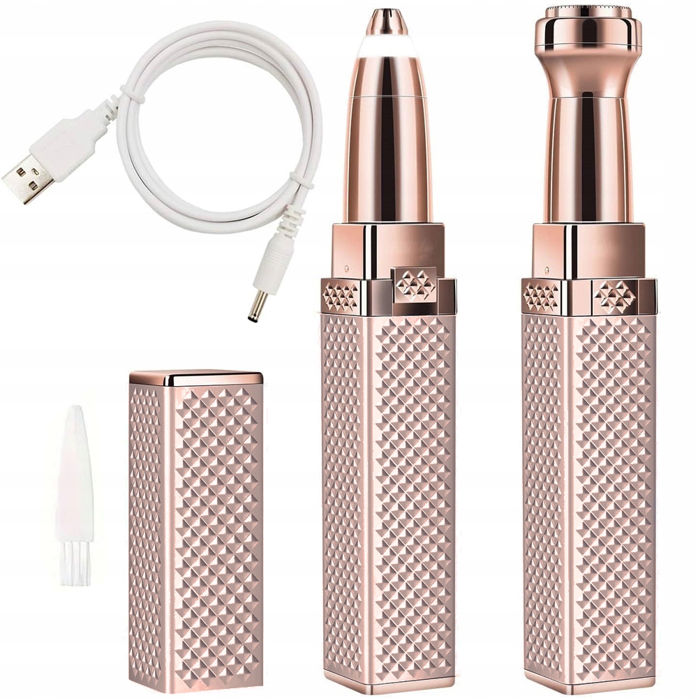 ZESTAW DO DEPILACJI GOLARKA DO TWARZY DAMSKA TRYMER DO BRWI 2w1 USB RÓŻ