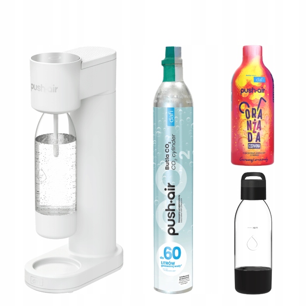 PushAir Výrobník Sody Dafi Bílá/Stříbrná láhev 0,7 Sirup Láhev 0,5 Držák