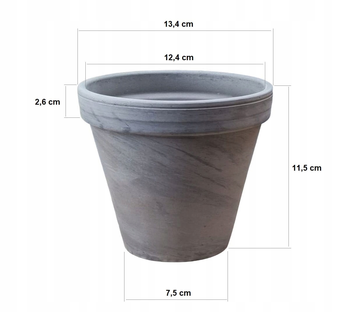 Doniczka gliniana BAZALTOWA + PODSTAWKA 13cm Długość 13 cm