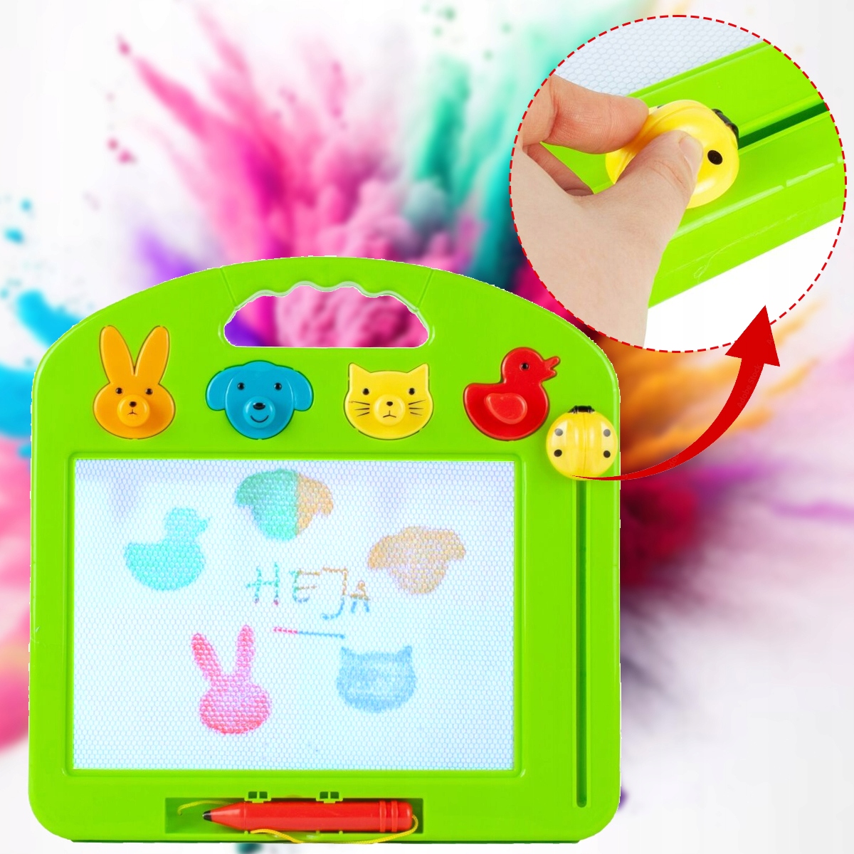 Znikopis Tablica Magnetyczna z Długopisem KOLOROWE RYSUNKI + 4 Pieczątki Płeć chłopcy dziewczynki unisex