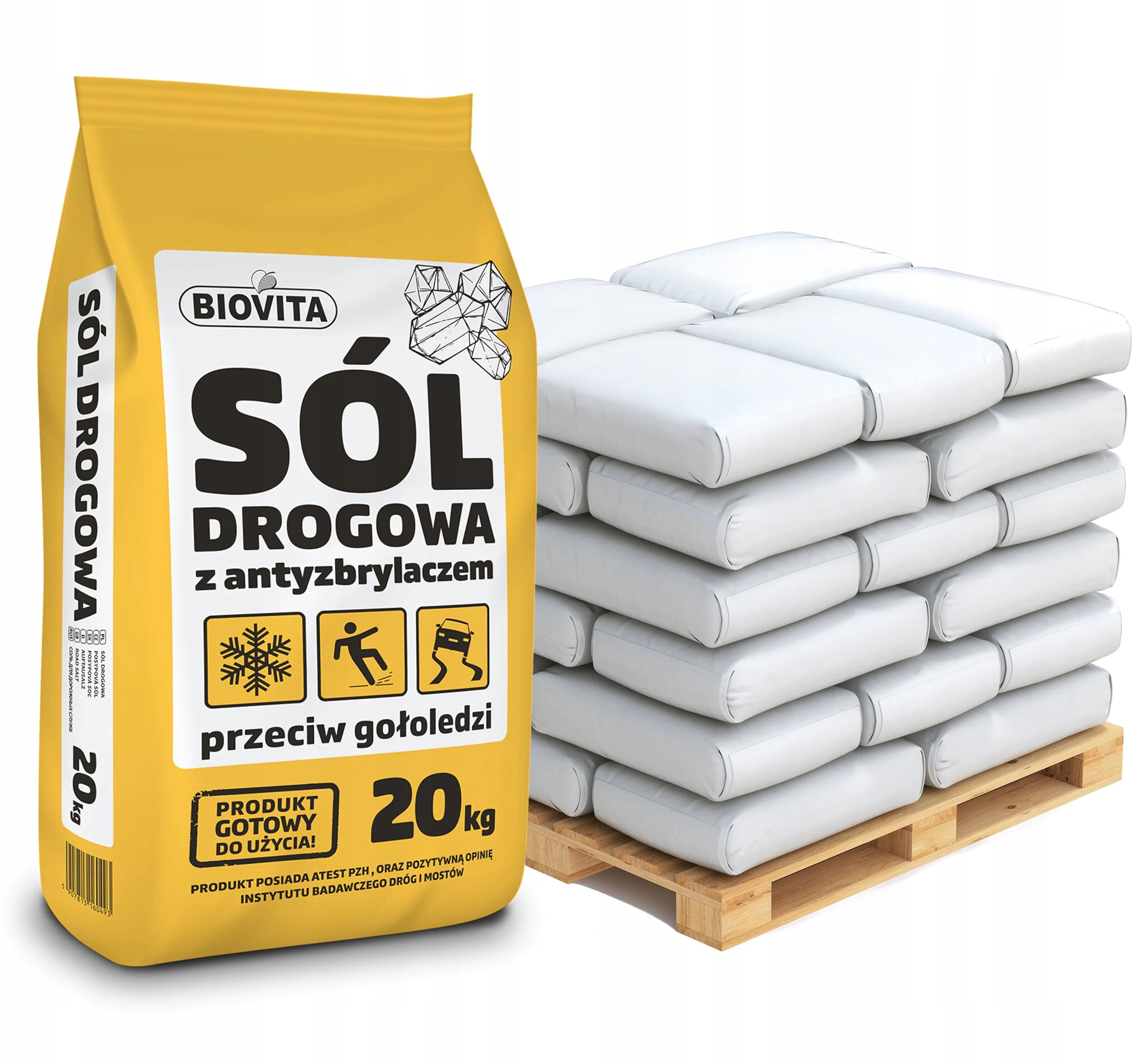 Sól drogowa paleta z antyzbrylaczem przeciw gołoledzi do posypywania 1000kg