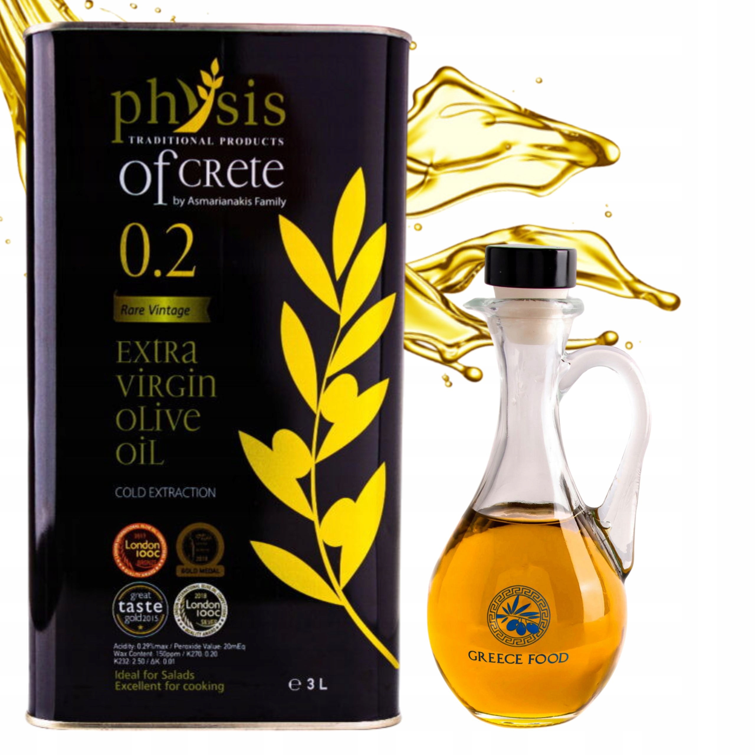 Levně Extra panenský olivový olej 3L Řecká láhev Physis of Crete 250 ml Bonus