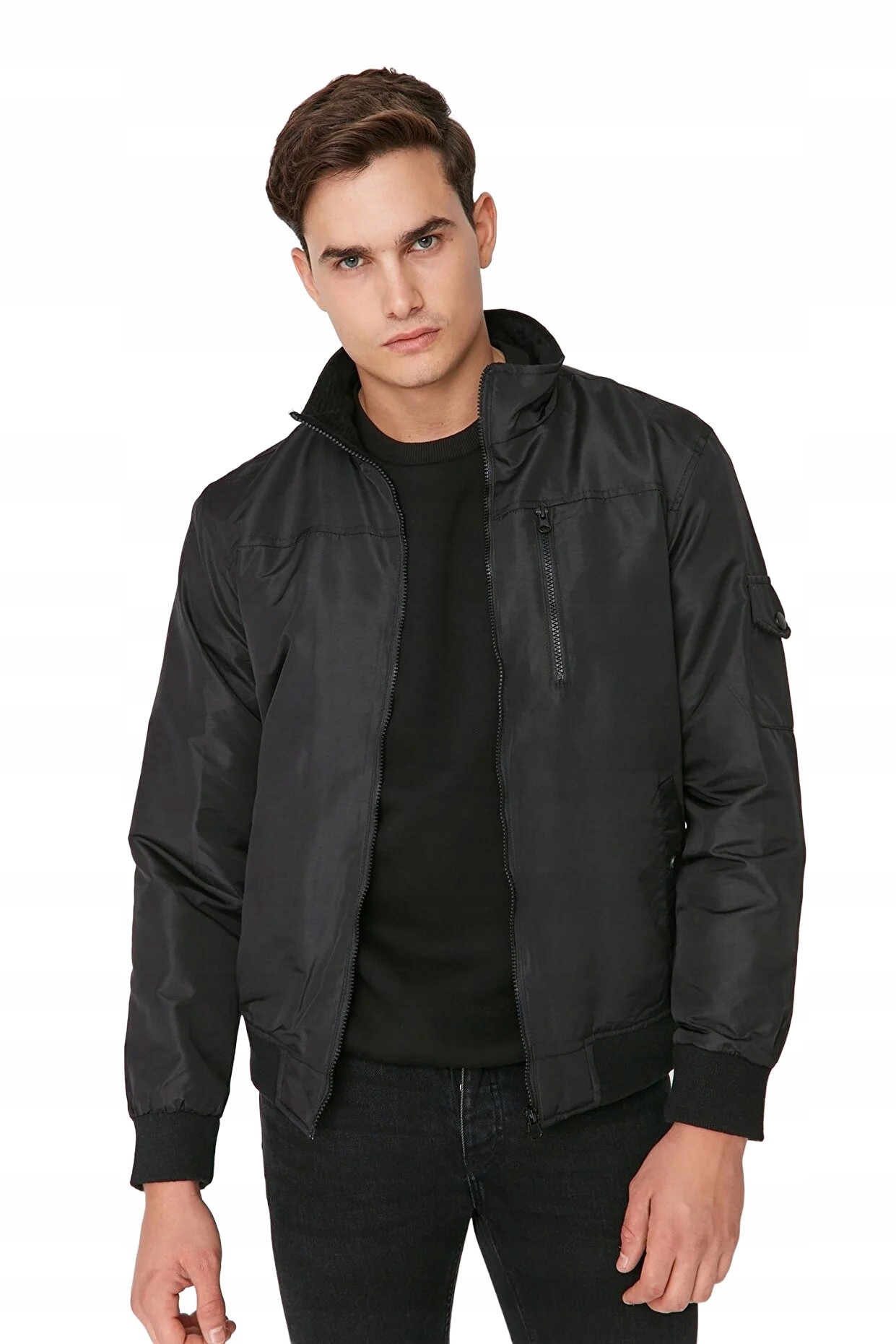 Trendyol Pánská Černá Bomber Bunda Se Zipem A Kapsou 5DA*