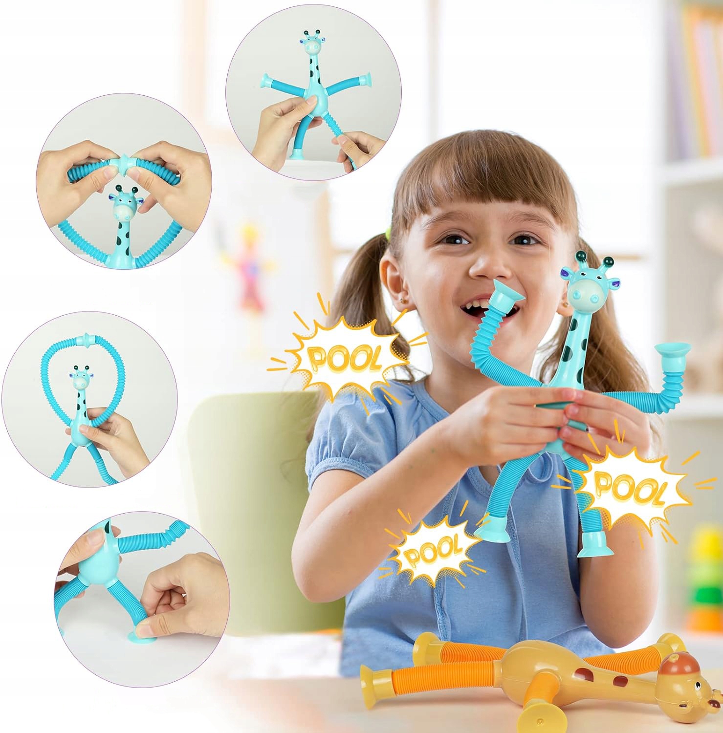 ROZCIĄGAJĄCE SENSORYCZNA ANTYSTRESOWA PRZYSSAWKA FIDGET RURKI TUBY POP LED Materiał guma