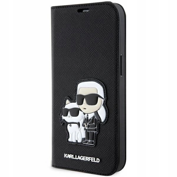 Pouzdro Karl Lagerfeld Saffiano Karl&Choupette pro iPhone 14 Pro černé