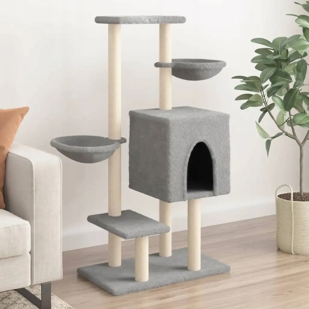 Levně Vidaxl Škrabadlo pro kočky se sisalovými sloupky světle šedé 117 cm