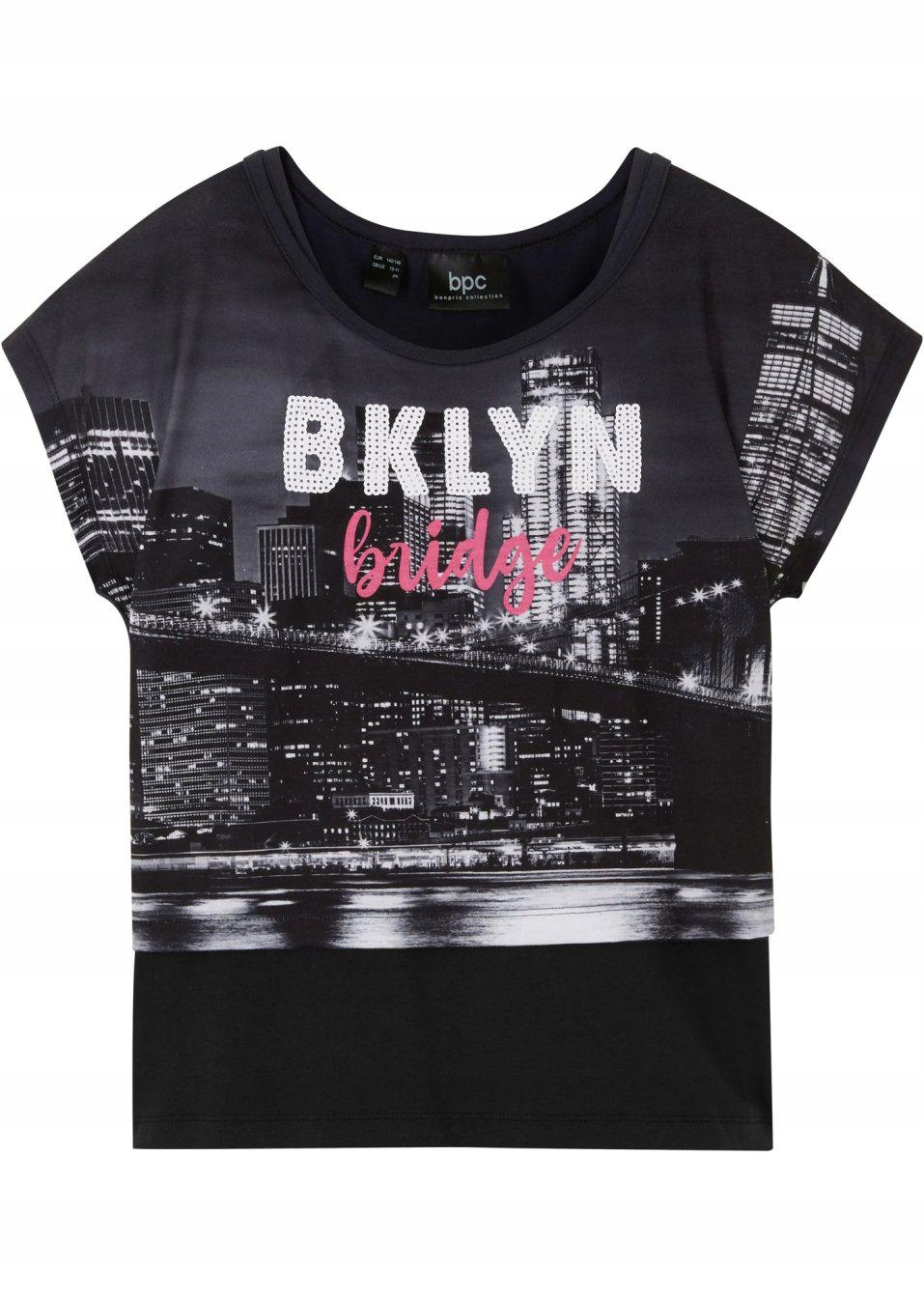 T-SHIRT DZIEWCZĘCY NADRUK CEKINY 164/170