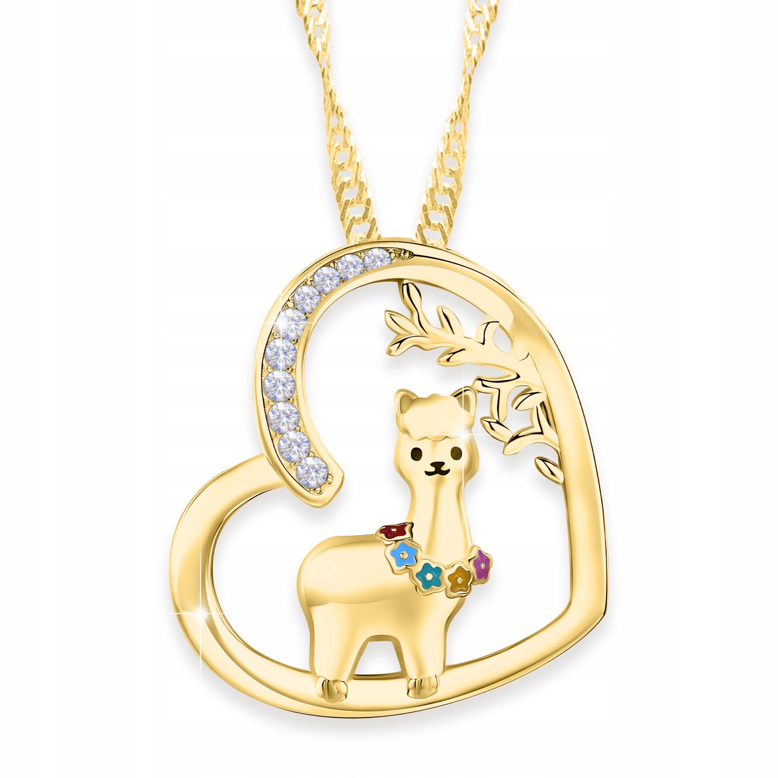 Zlatý náhrdelník Lama Alpaka v srdci se zirkony Srdíčko Srdce Stříbro 925