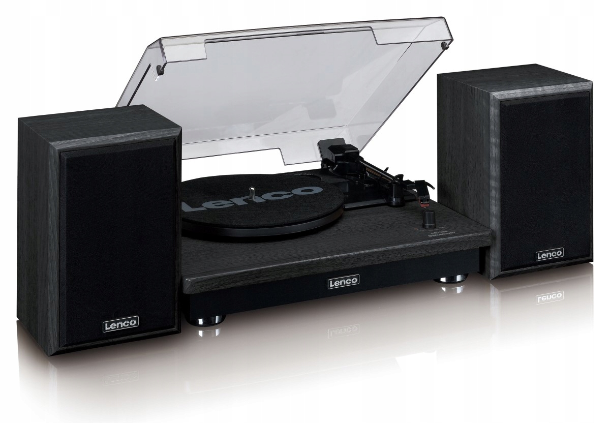 Gramofon z głośnikami Lenco LS-100BK z odbiornikiem Bluetooth Kolor: Czarny