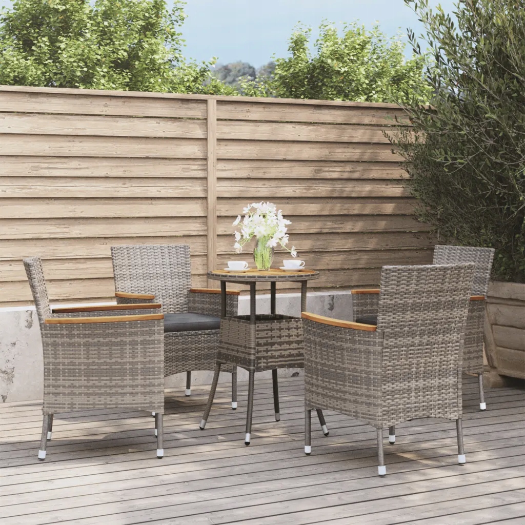 vidaXL 5dílný zahradní bistro set s poduškami šedý polyratan