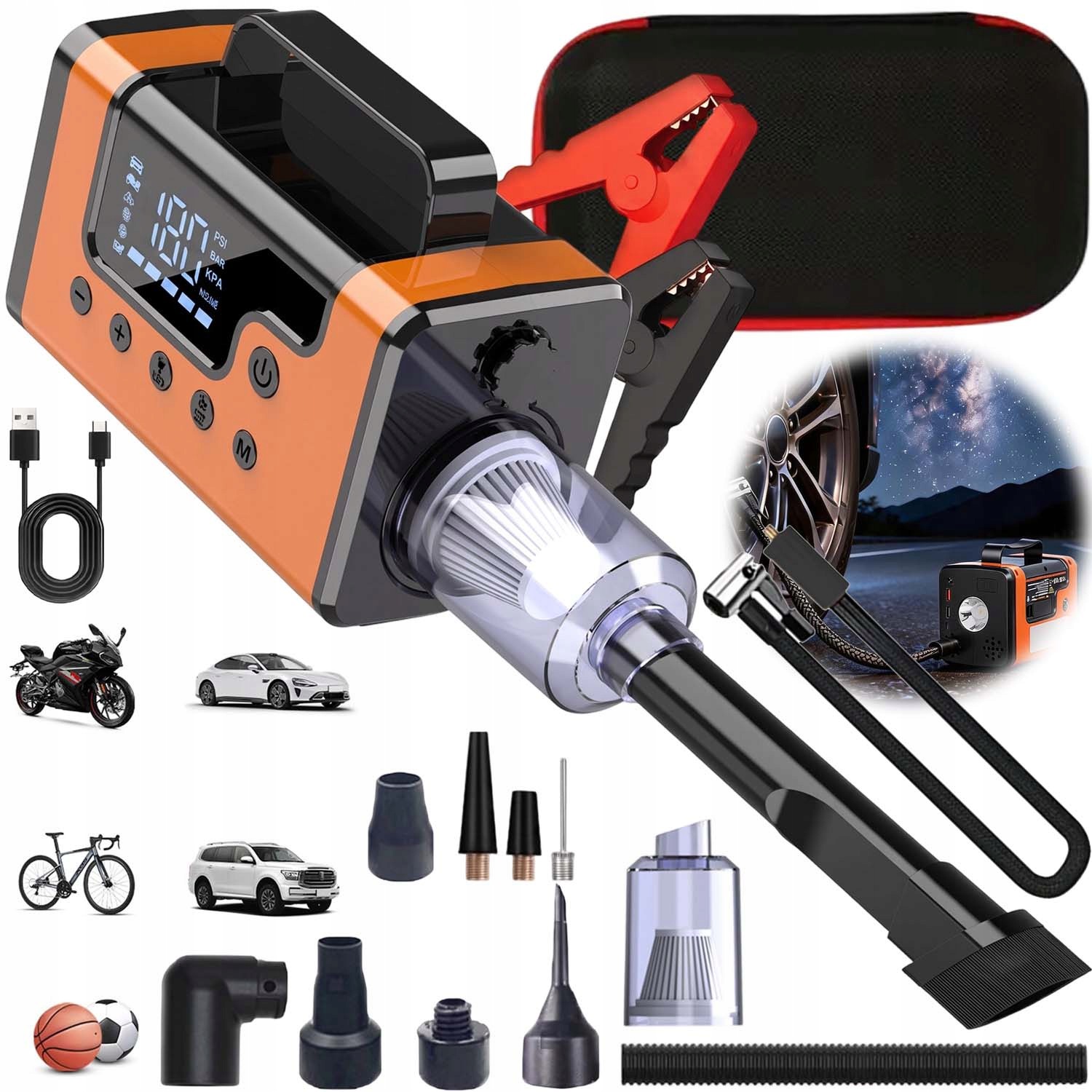 Boosterové Zariadenie Powerbank Kompresor Jump Starter 37000MAH 8V1
