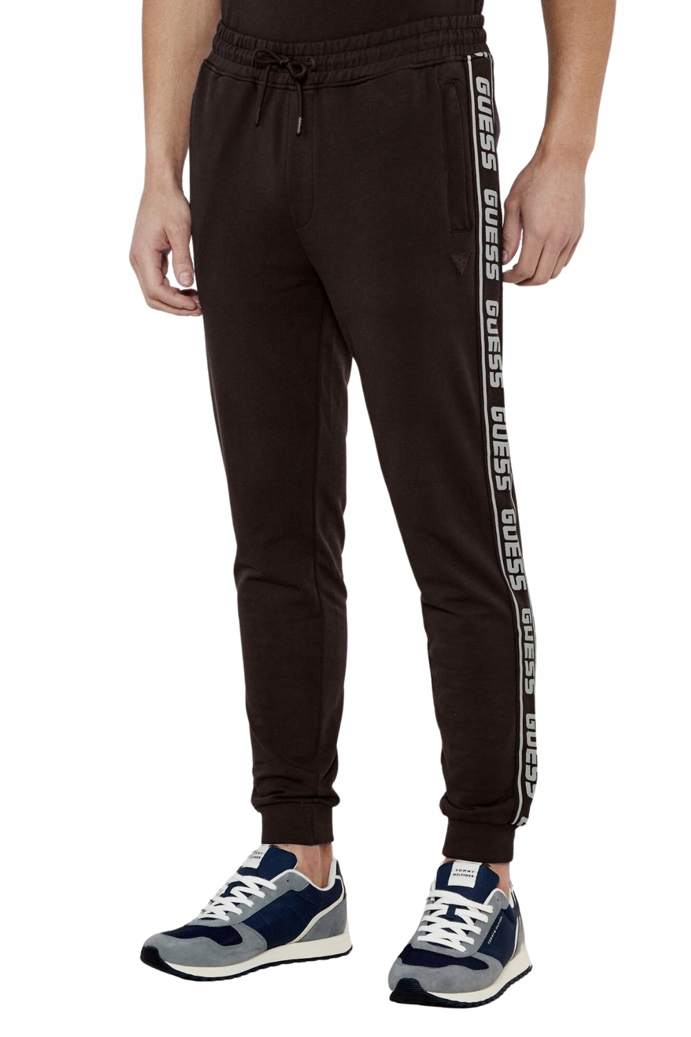 Guess Hnědé pánské tepláky s lampasy New Arlo XL