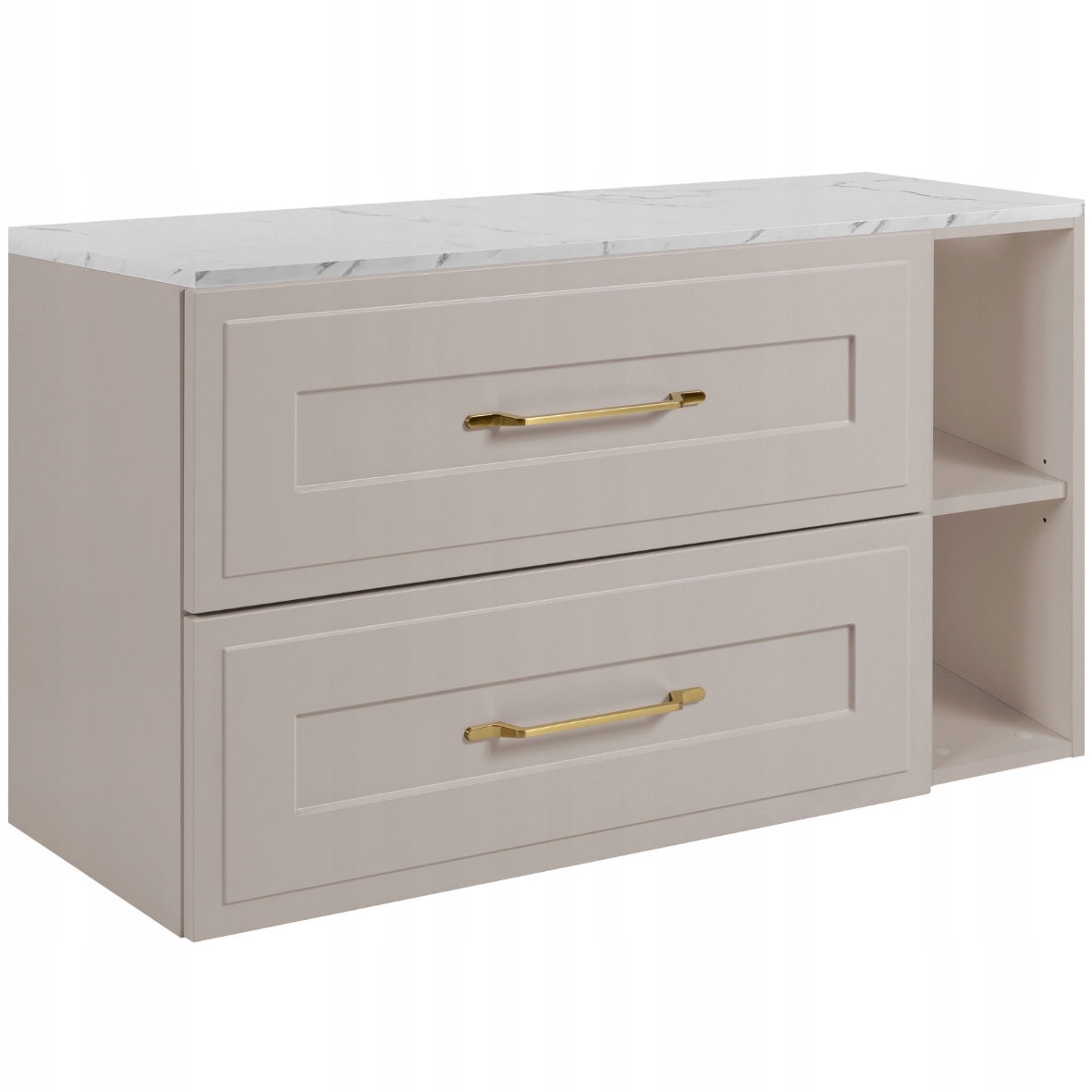Koupelnová skříňka pod umyvadlo Kašmír Bílá 80 cm Regál Rámeček Mramorová deska