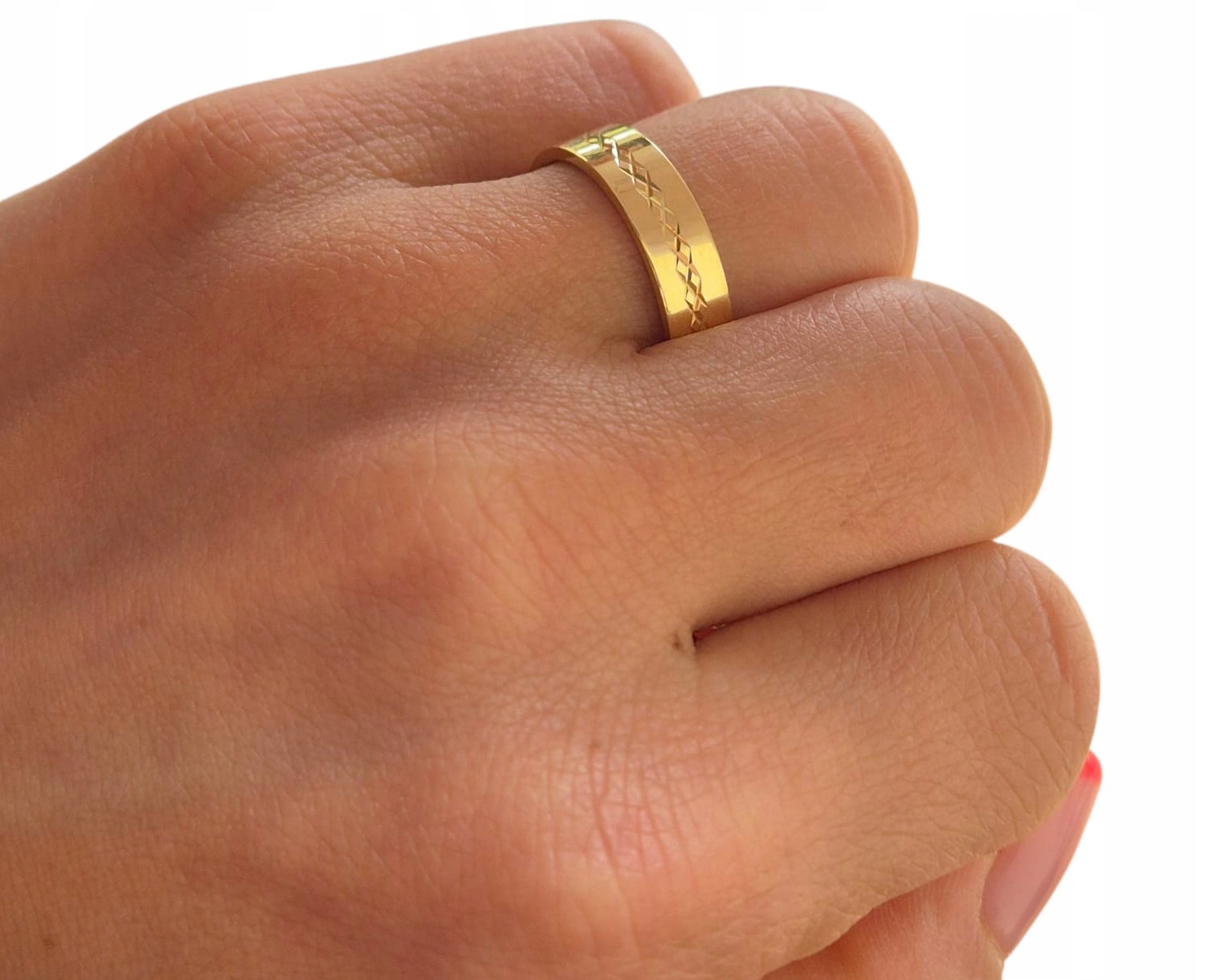 Stříbrný Pozlacený Dámský Snubní Prsten Zlatý Gravírování Svatba 5 MM 925