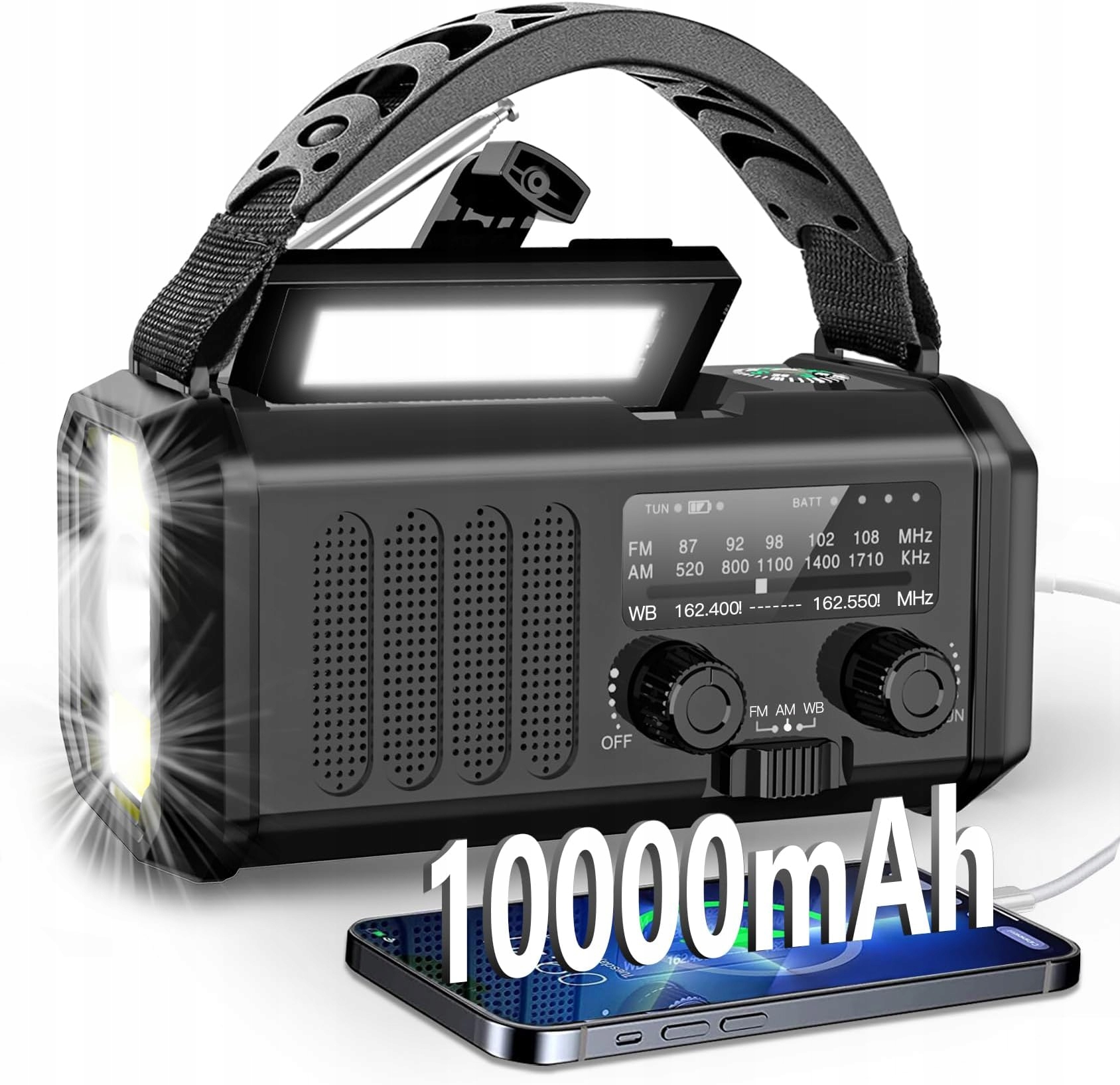 Přenosné Solární Rádio Klika Alarm Dynamo Nouzová Svítilna Černá