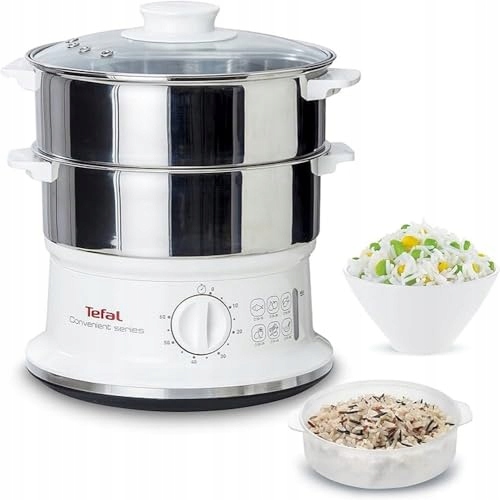 TEFAL Parowar Elektryczny 2 Stalowe Pojemniki 6L Timer 900W Biały VC1451