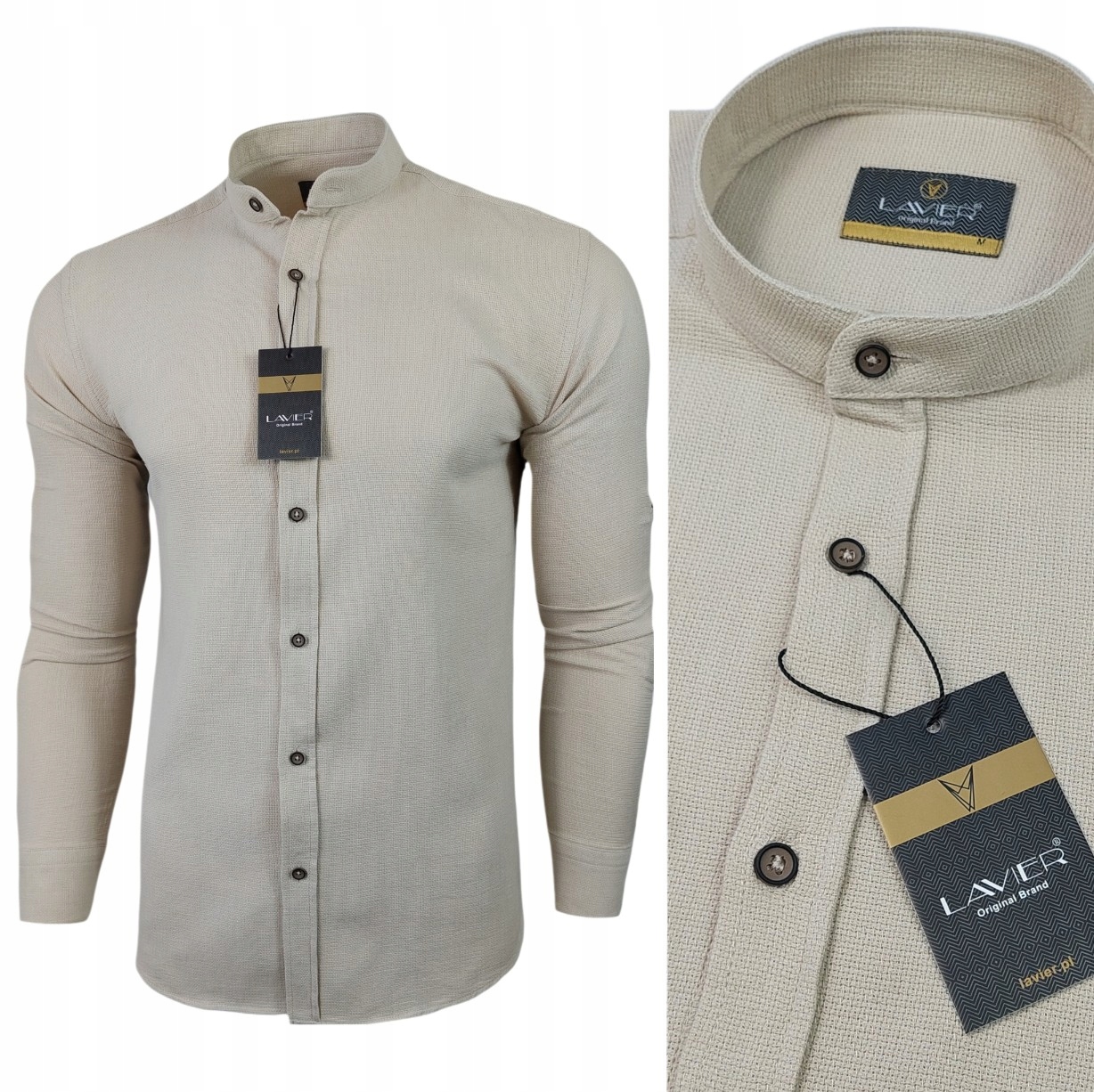 Pánská košile se stojáčkem Lavier 100% Bavlna – prodyšná Slim Béžová vel. XL