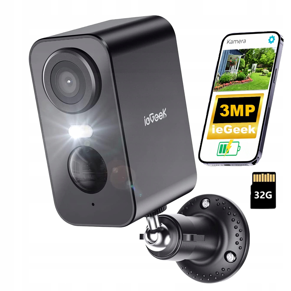 Bezdrátová Wifi kamera na baterie Wifi 2K s barevným nočním viděním a 32 Gb