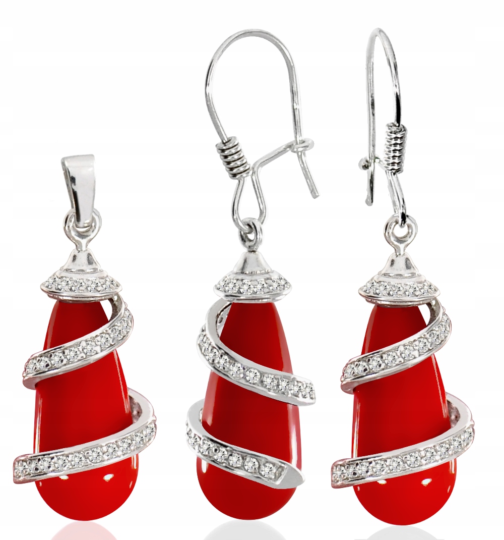 Stříbrný Komplet Krásné Červené Rampouchy 925