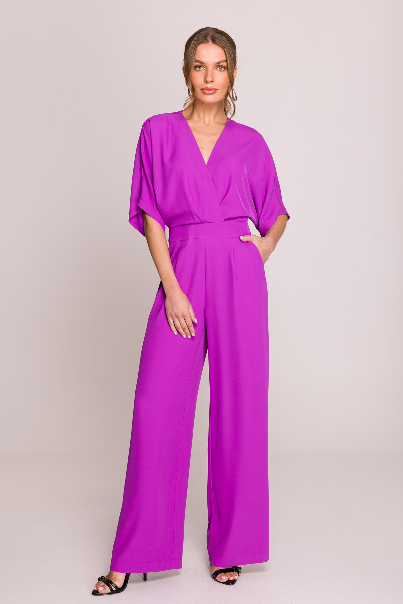 Dámská Elegantní Dámská Kombinéza S Výstřihem Do V, Fialová, Velikost 44XL