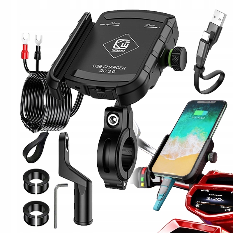 Kewig MOTOCYKL UCHWYT NA TELEFON ŁADOWARKA QC 3.0 GPS USB M8C czarny