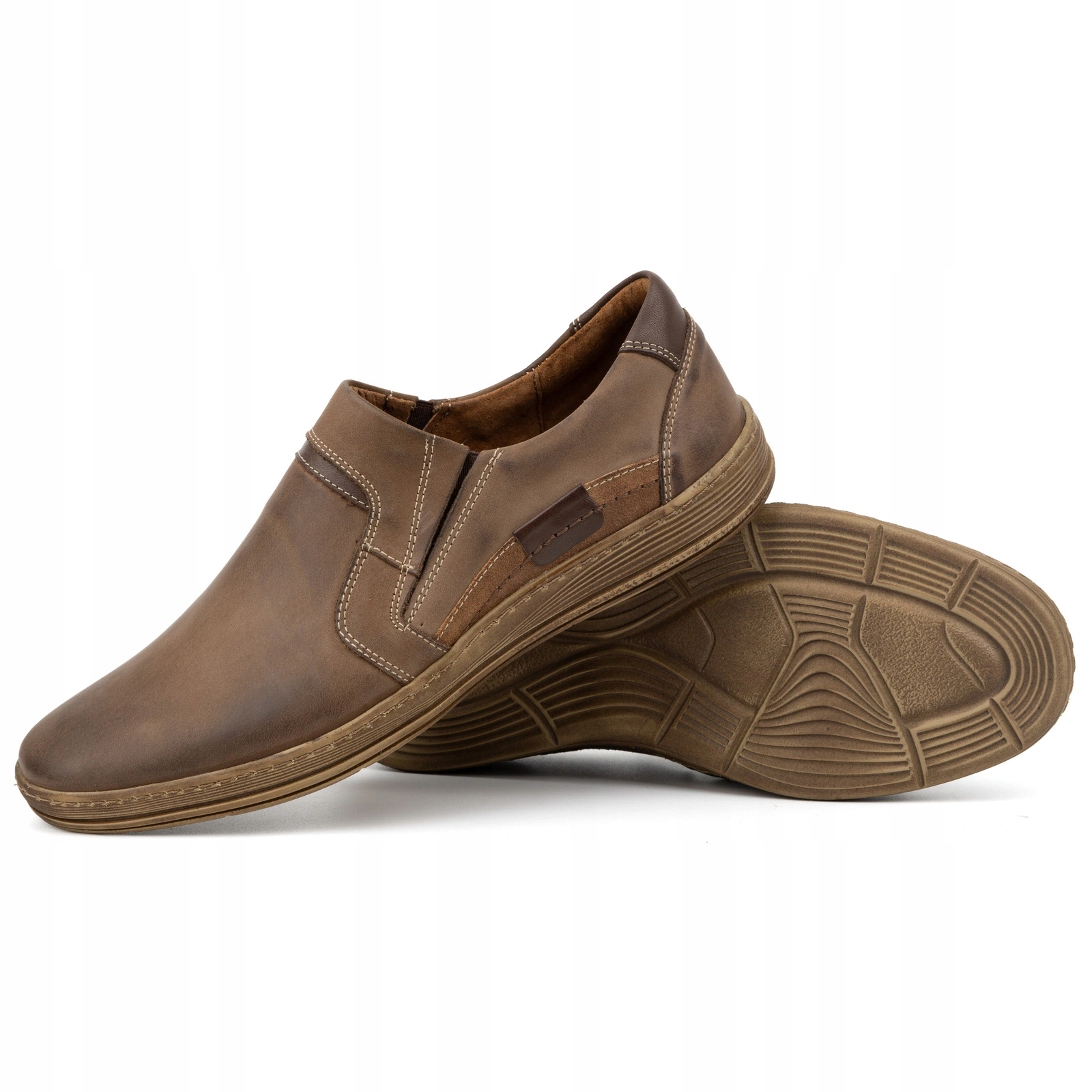 Buty męskie mokasyny skórzane wsuwane slip on POLSKIE 520 brązowe 42 Rozmiar 42