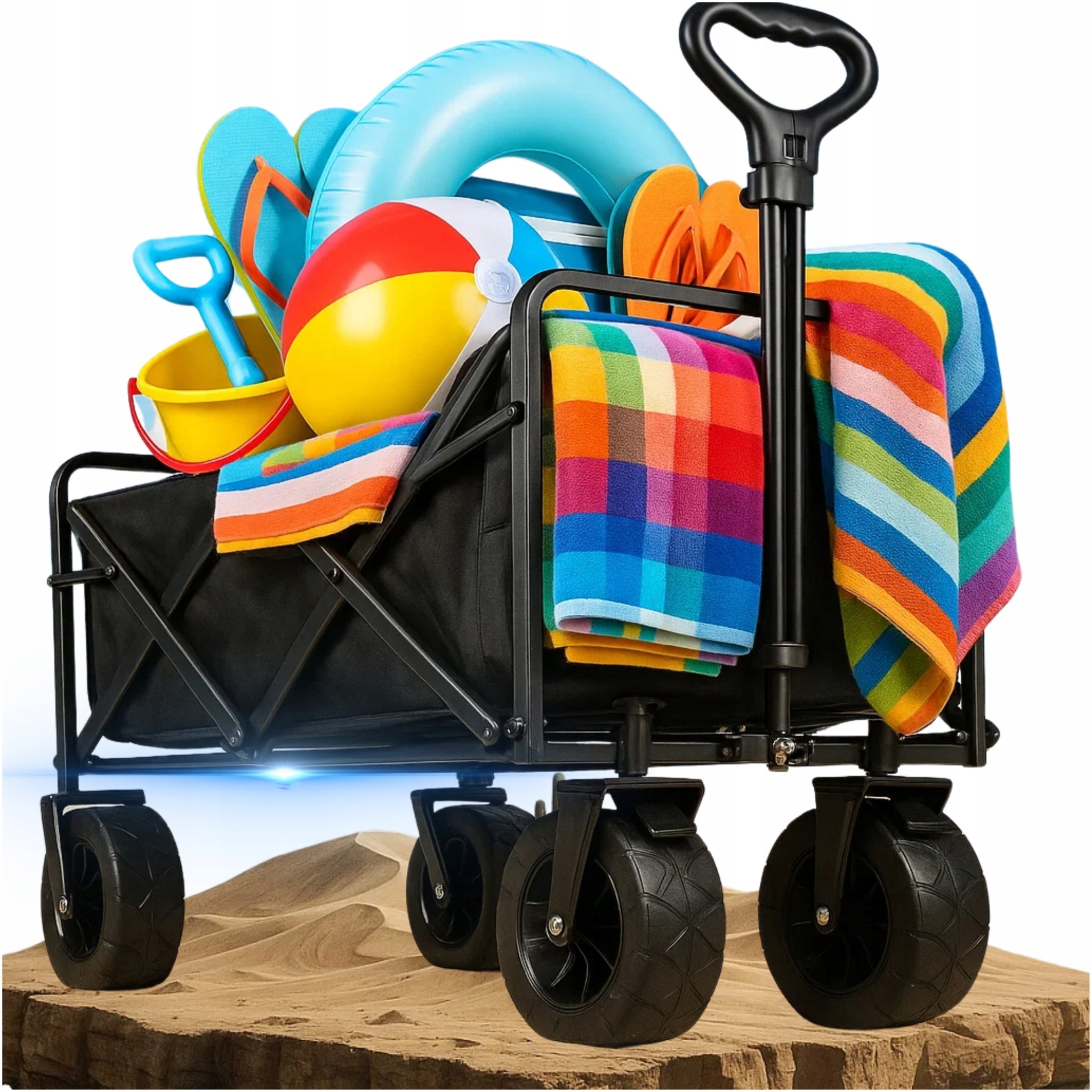 Wózek Turystyczny Plażowy Kempingowy Ogrodowy 100 Kg Składany Kieszenie XXL