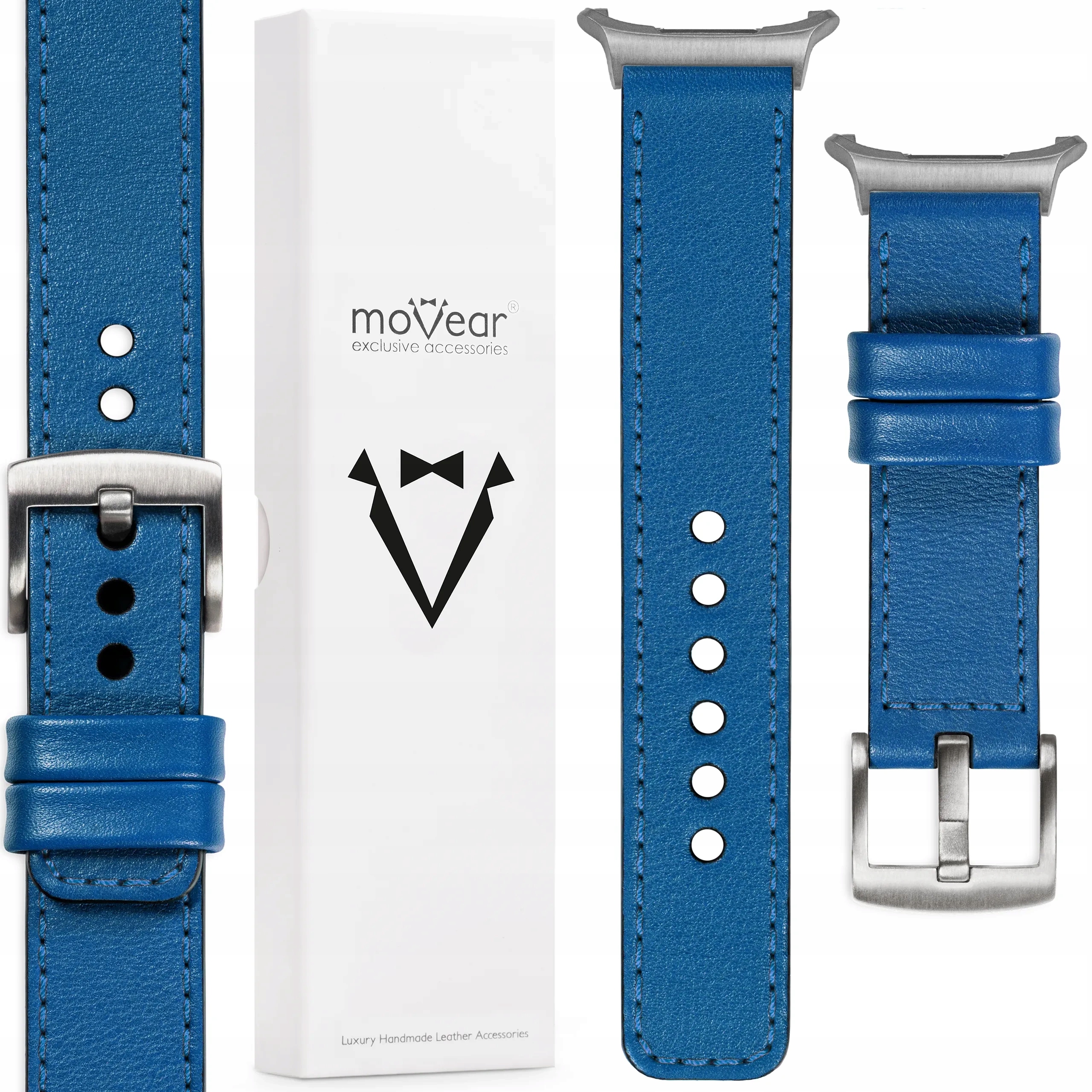 Pásek pro Samsung Galaxy Watch Ultra kožený 24 mm modrý Polský Movear