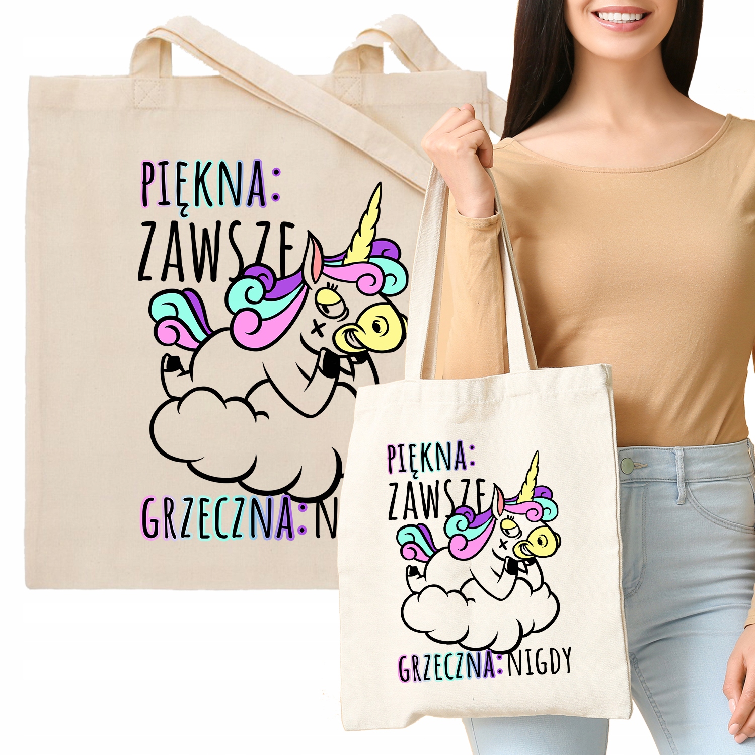 Torba Beż Na Prezent Unicorn PIĘKNA ZAWSZE Wzory